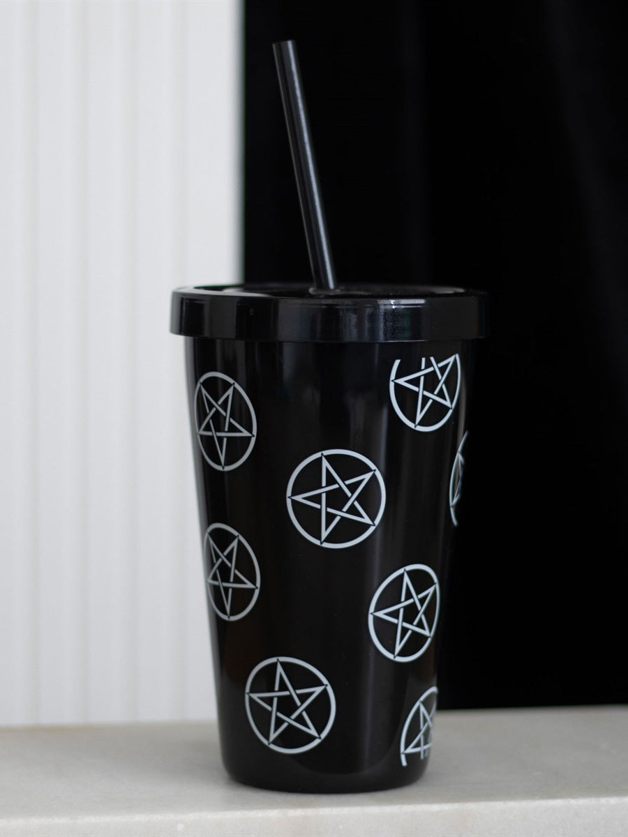 Pentagram Plastic Tumbler with Straw