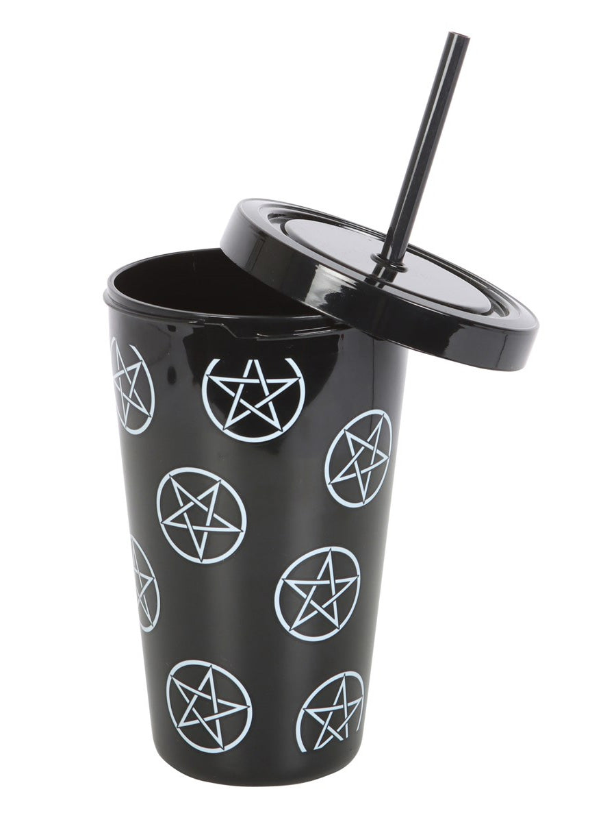 Pentagram Plastic Tumbler with Straw