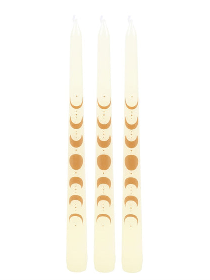 Set of 3 Off White Moon Phases Taper Dinner Candles