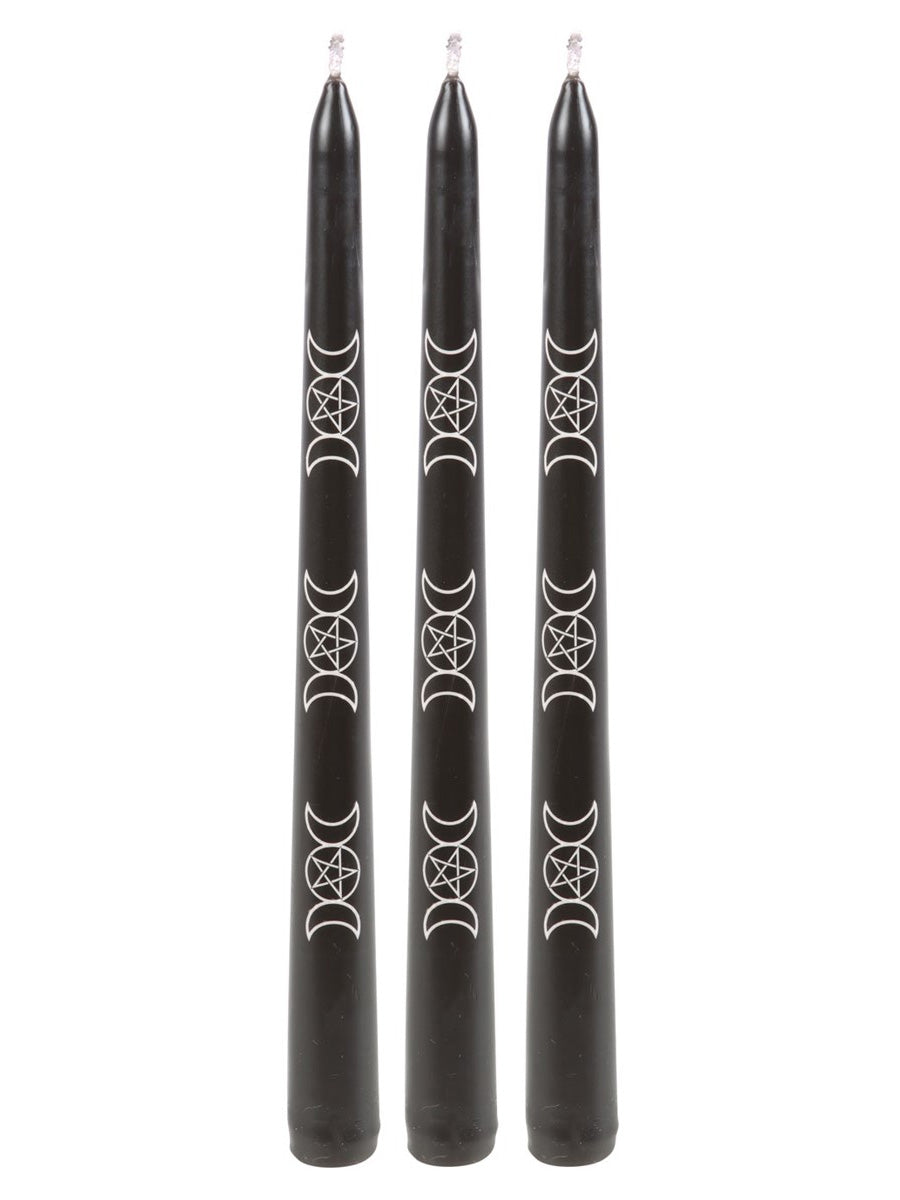 Set of 3 Black Magic Triple Moon Taper Candles