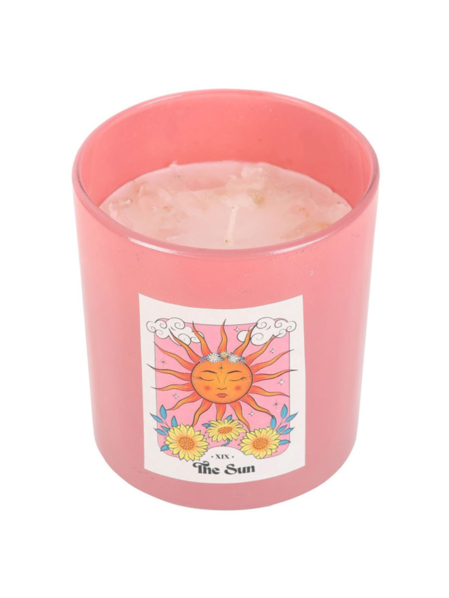 The Sun Rose Quartz Crystal Chip Candle