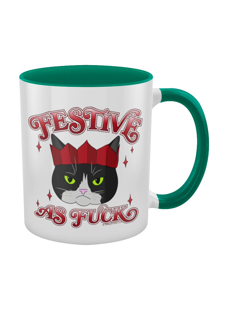 Festive As Fuck Cat Green Inner 2-Tone Mug