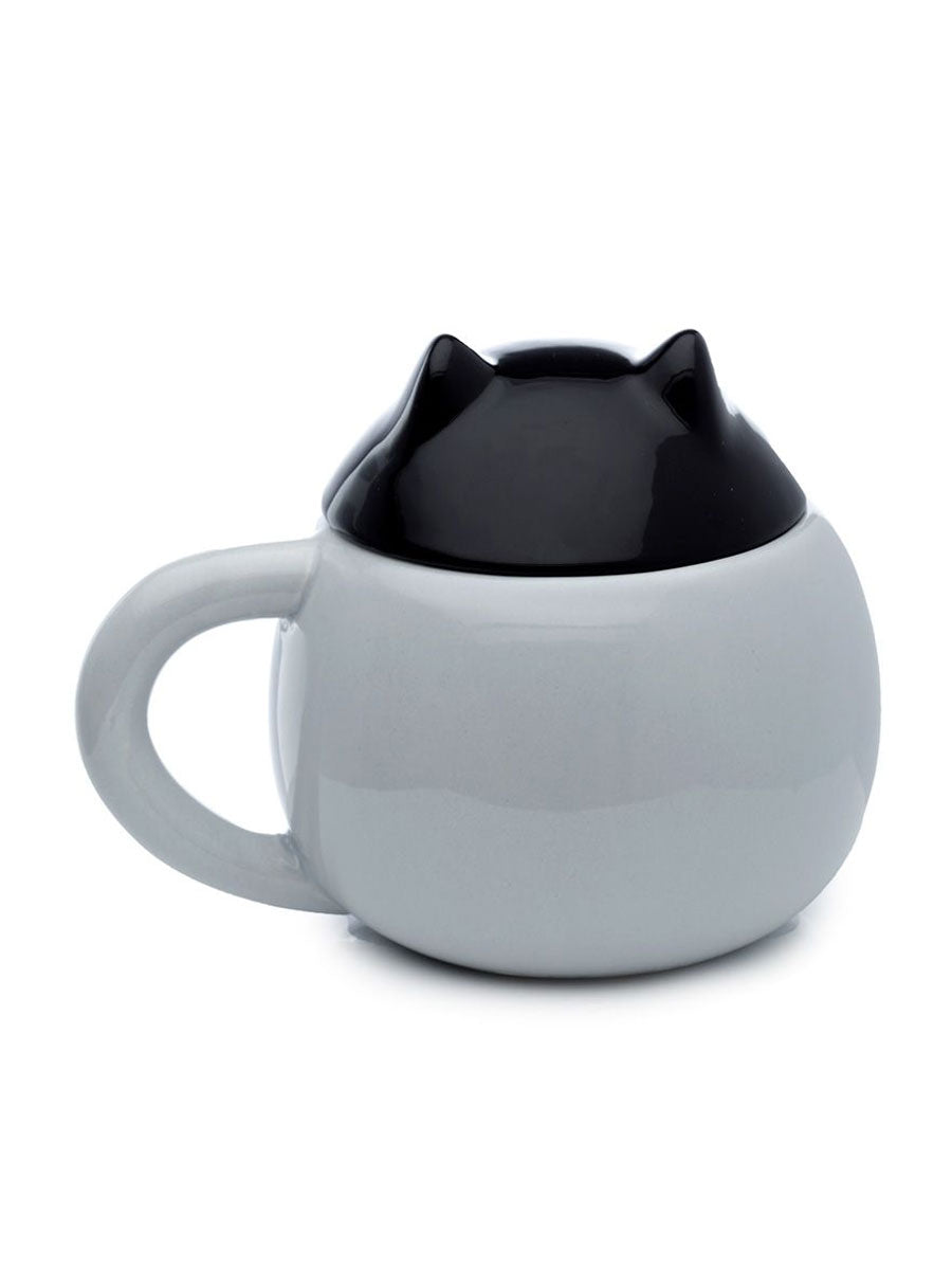 Feline Fine Black Cat Peeping Lid Ceramic Lidded Animal Mug