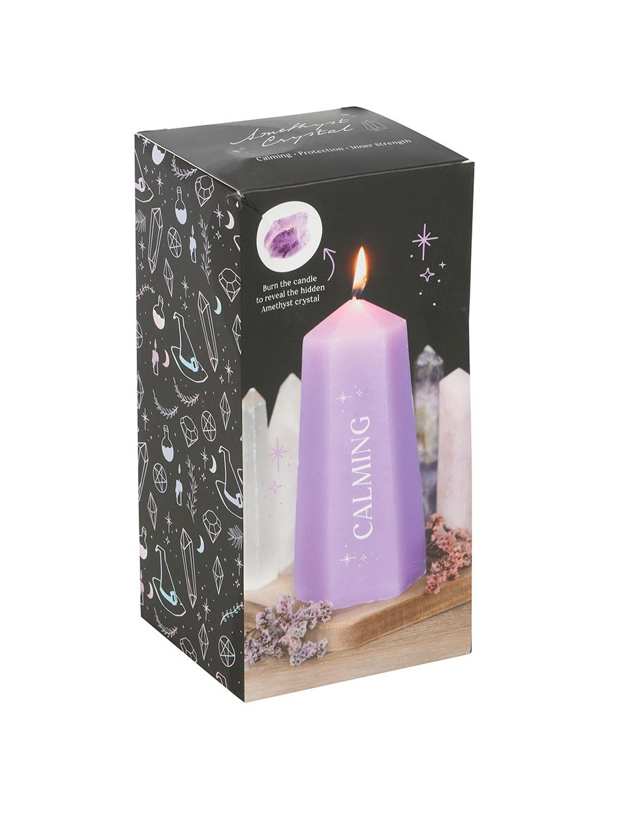 Calming Crystal Candle with Rough Amethyst