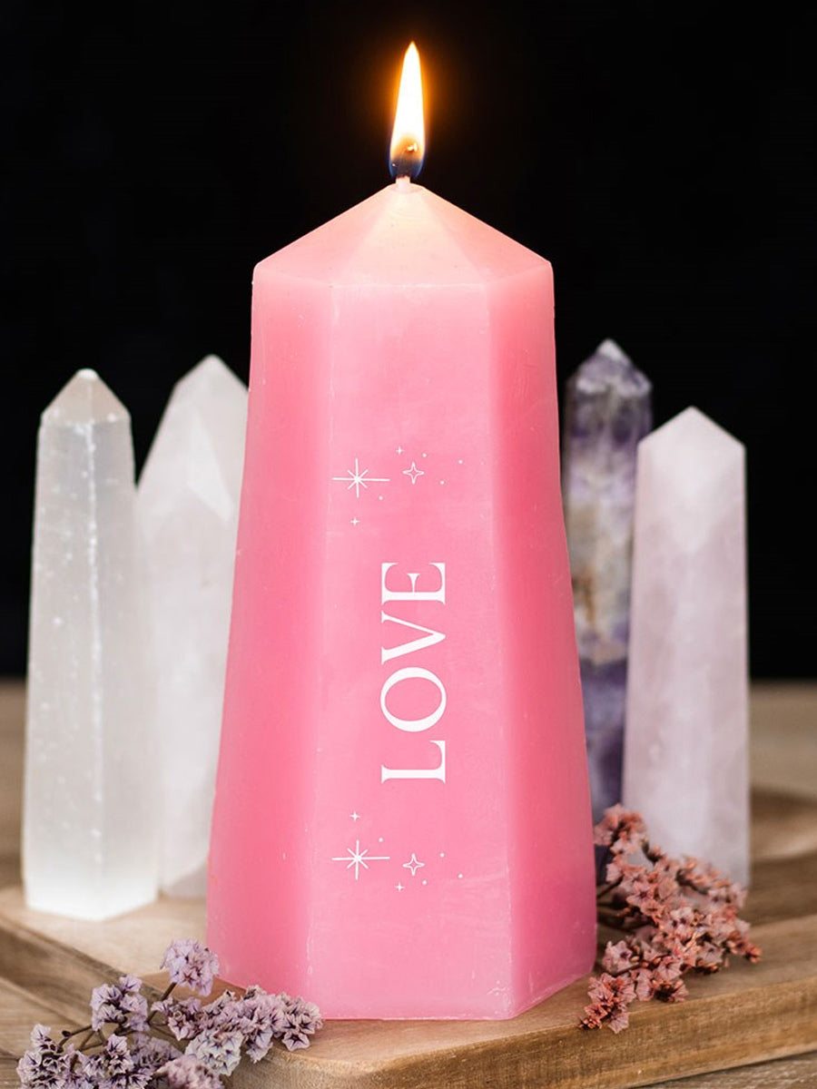 Love Crystal Candle with Rough Rose Quartz