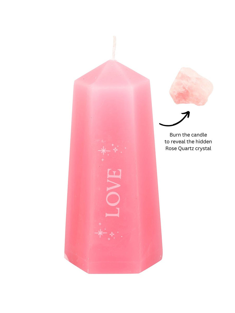 Love Crystal Candle with Rough Rose Quartz