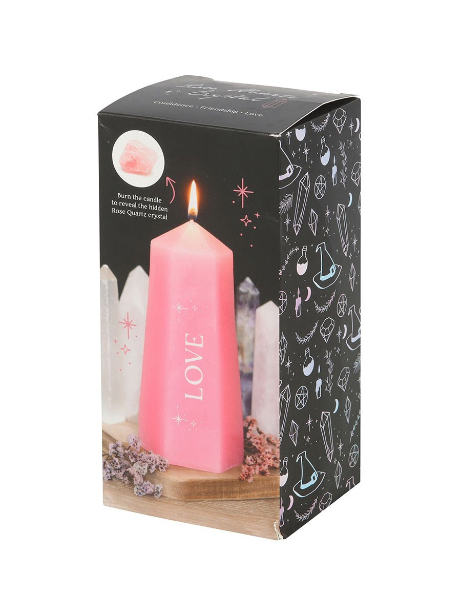 Love Crystal Candle with Rough Rose Quartz
