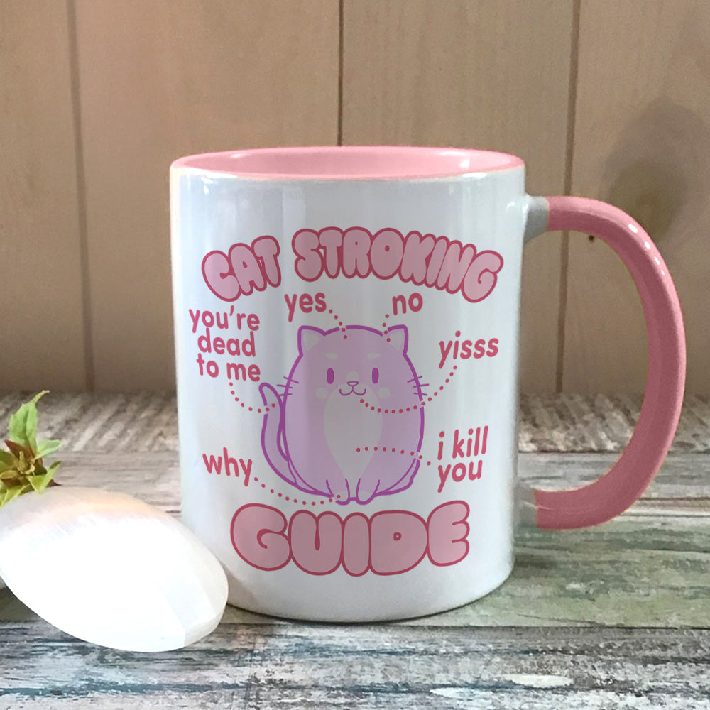 Cat Stroking Guide Pink Inner 2-Tone Mug