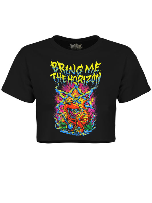Bring Me The Horizon Smoking Dinosaur Ladies Black Crop Top