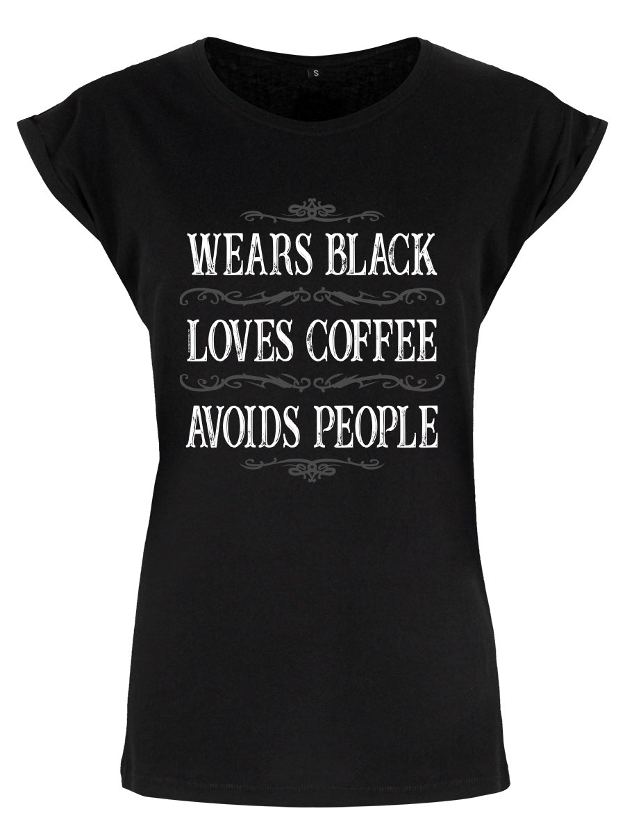 Wears Black Avoids People Ladies Premium Black T-Shirt