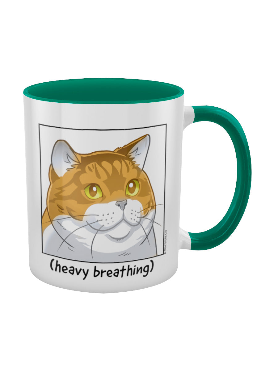 Heavy Breathing Cat Green Inner 2-Tone Mug