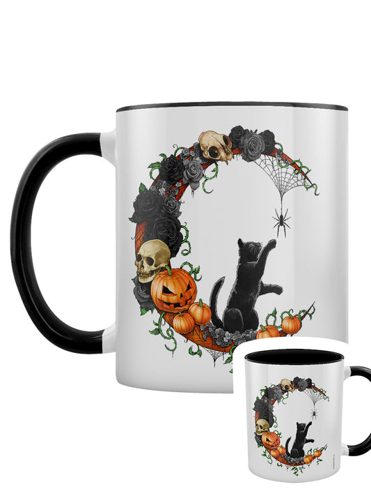 Black Cat Halloween Wreath Black Inner 2-Tone Mug