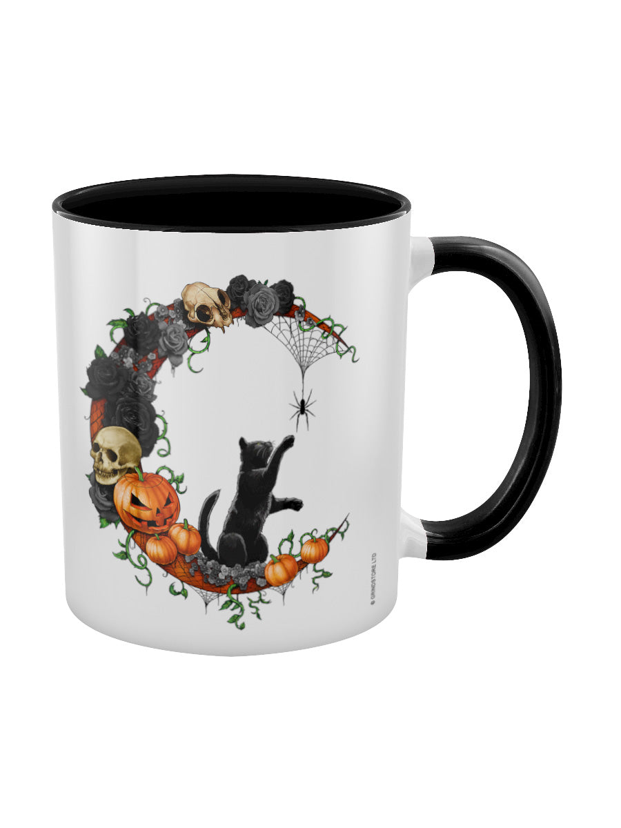 Black Cat Halloween Wreath Black Inner 2-Tone Mug