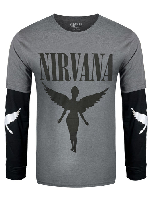 Nirvana In Utero Mono Men's Grey & Black Layered Long Sleeve T-Shirt