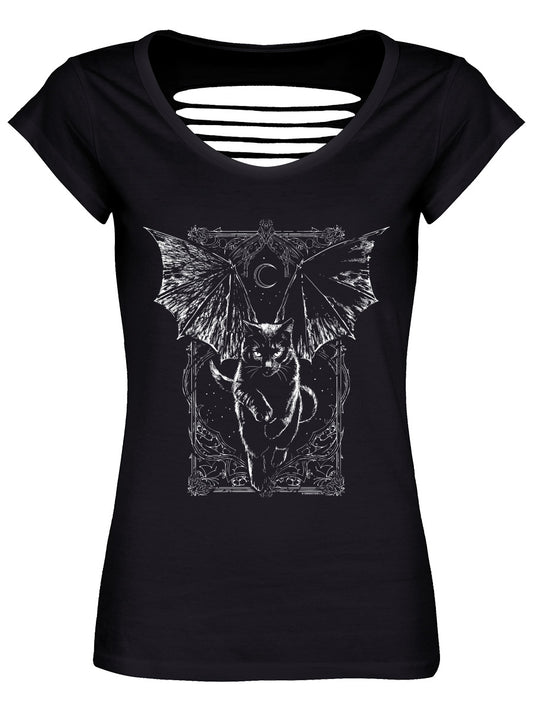 Tressym The Winged Cat Ladies Black Razor Back T-Shirt