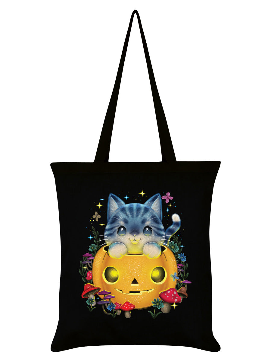 Magical Halloween Kitten Black Tote Bag