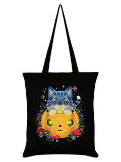 Magical Halloween Kitten Black Tote Bag