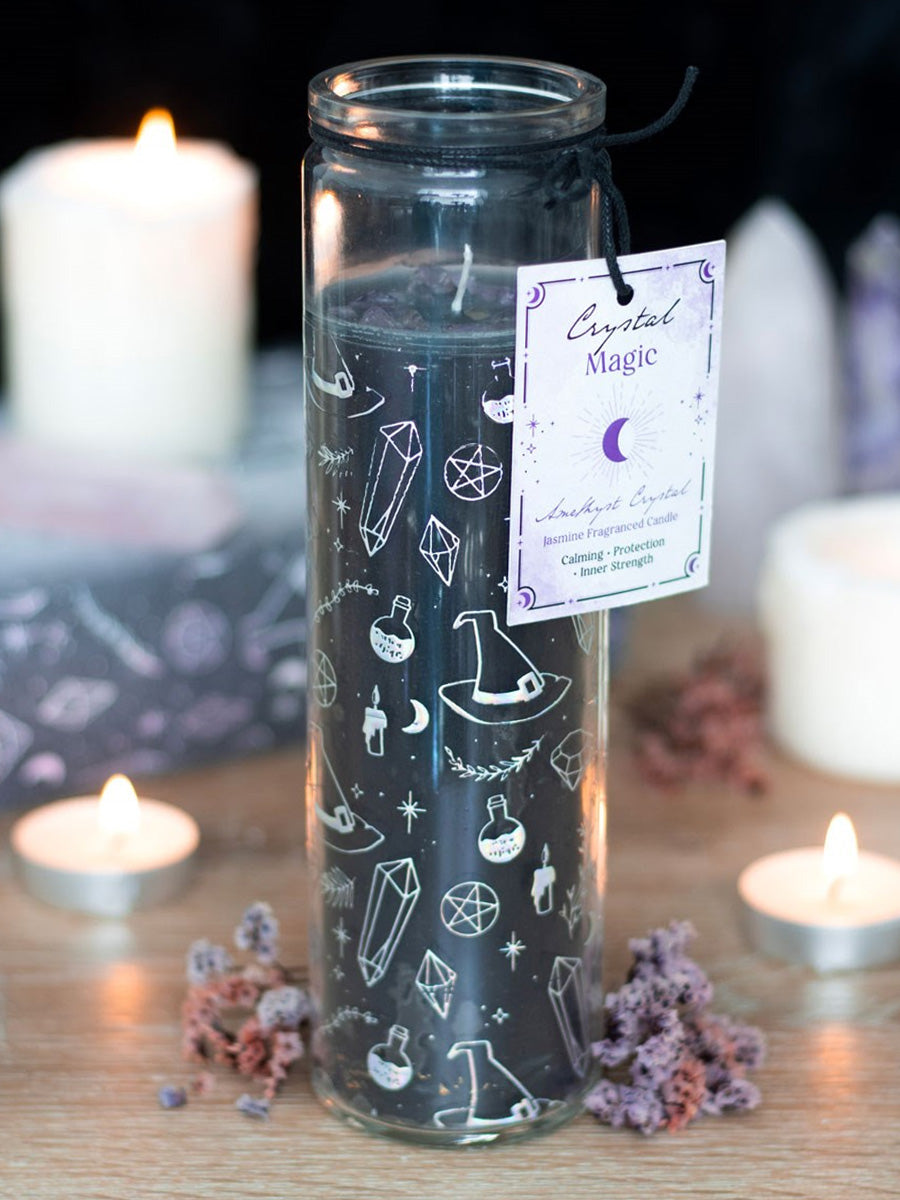 Crystal Witch Jasmine Tube Candle with Amethyst Chips