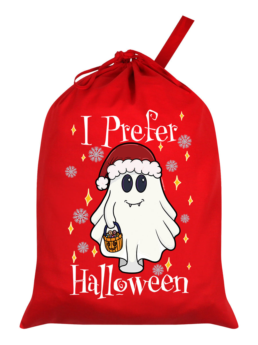 I Prefer Halloween Ghost Red Santa Sack
