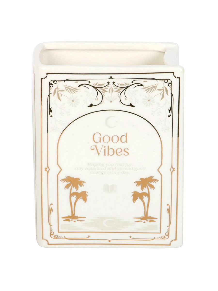 Good Vibes Book Shaped Ceramic Vase