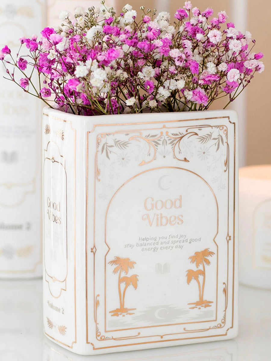 Good Vibes Book Shaped Ceramic Vase