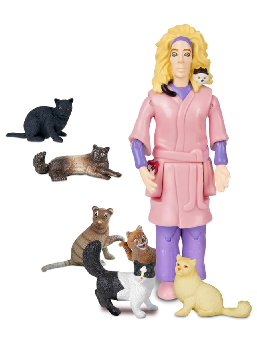 Crazy Cat Lady Action Figure With 6 Cats