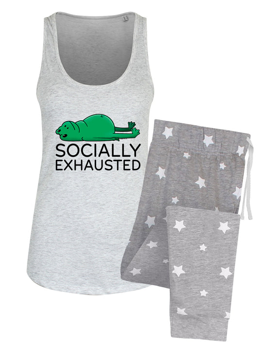 Socially Exhausted Frog Ladies Long Pyjama Set