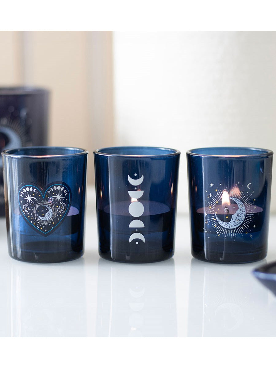 Set of 3 Blue Moon Votive Candle Holders