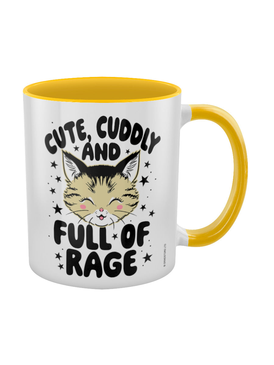 Kitsch Kitten Cute, Cuddly & Full Of Rage Yellow Inner 2-Tone Mug