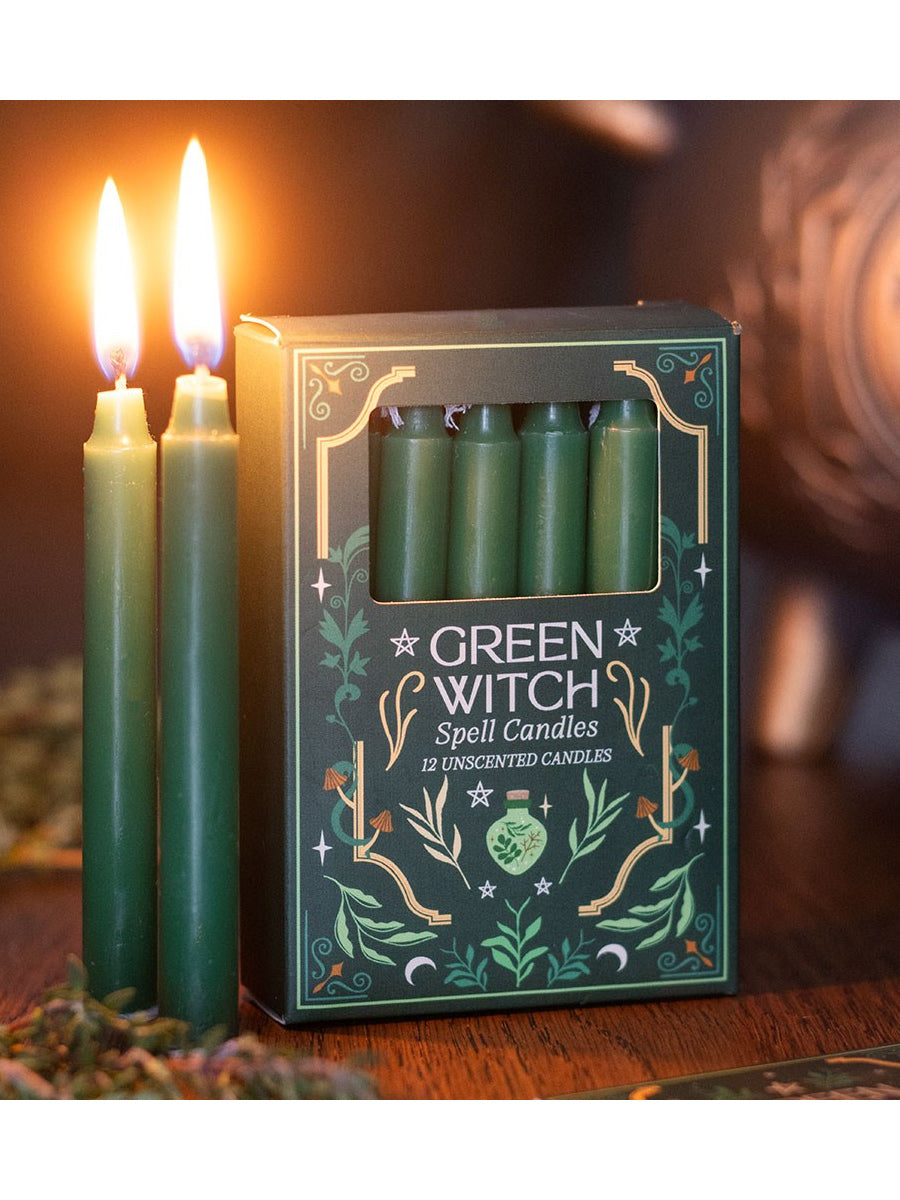 Pack of 12 Green Witch Spell Candles