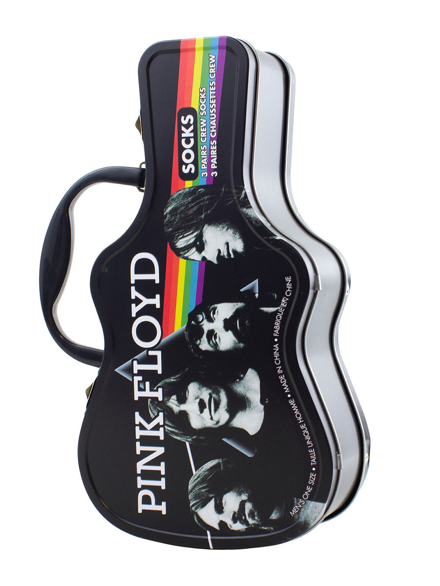 Pink Floyd Logos Socks with Guitar Shaped Gift Tin - 3 Pairs (UK Size 6.5 - 11)