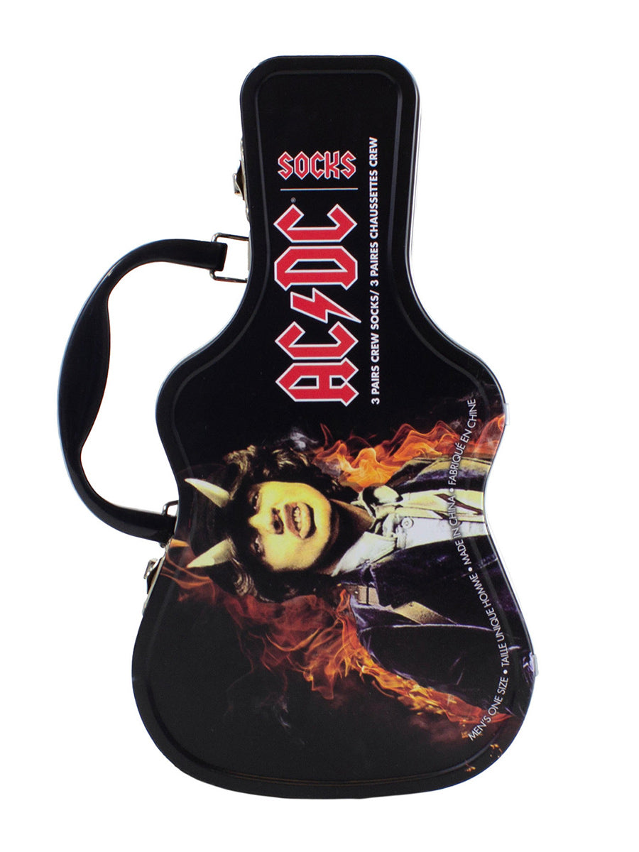 AC/DC Logos Socks with Guitar Shaped Gift Tin - 3 Pairs (UK Size 6.5 - 11)
