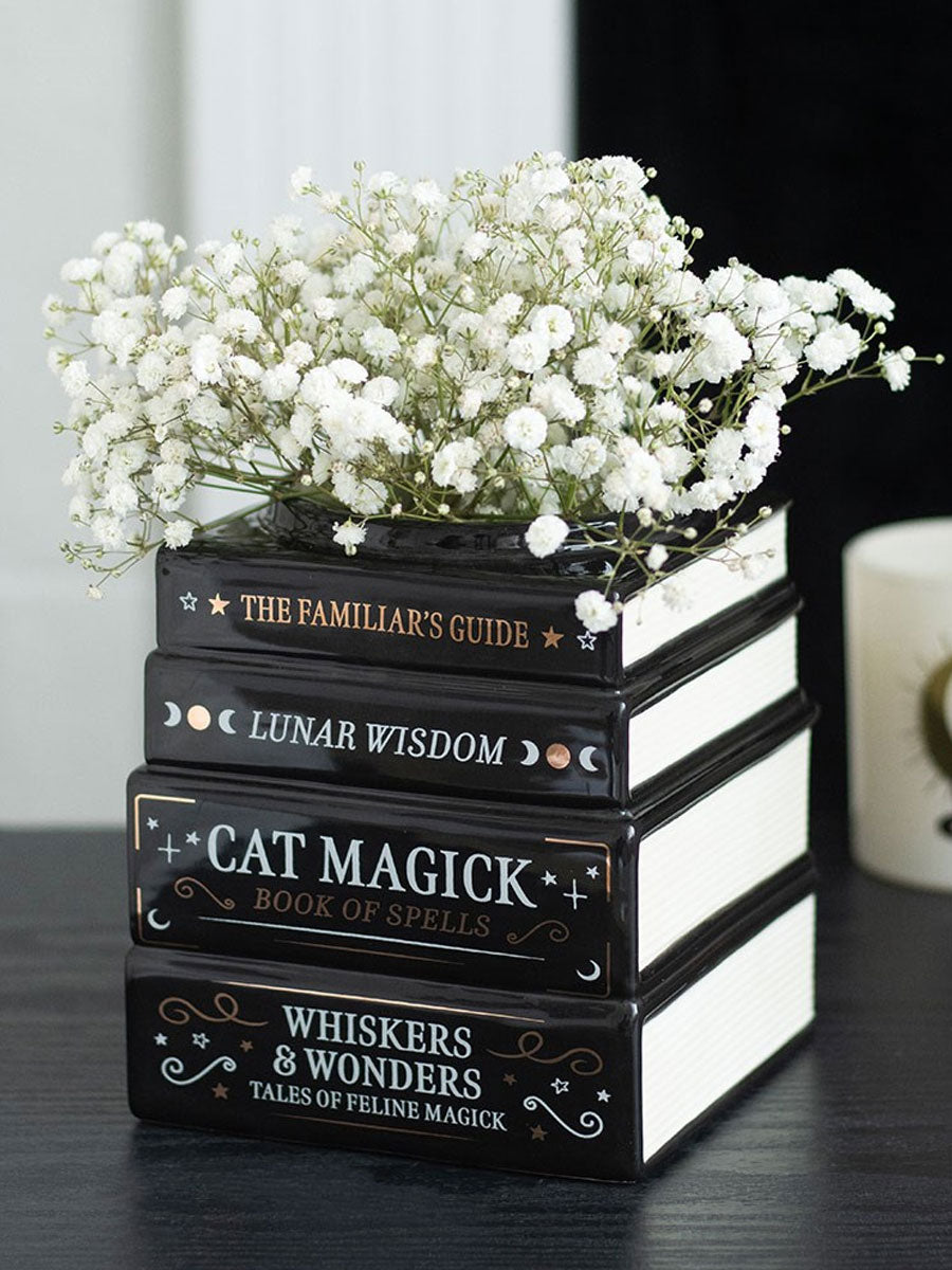 Black Cat Magick Book Stack Vase