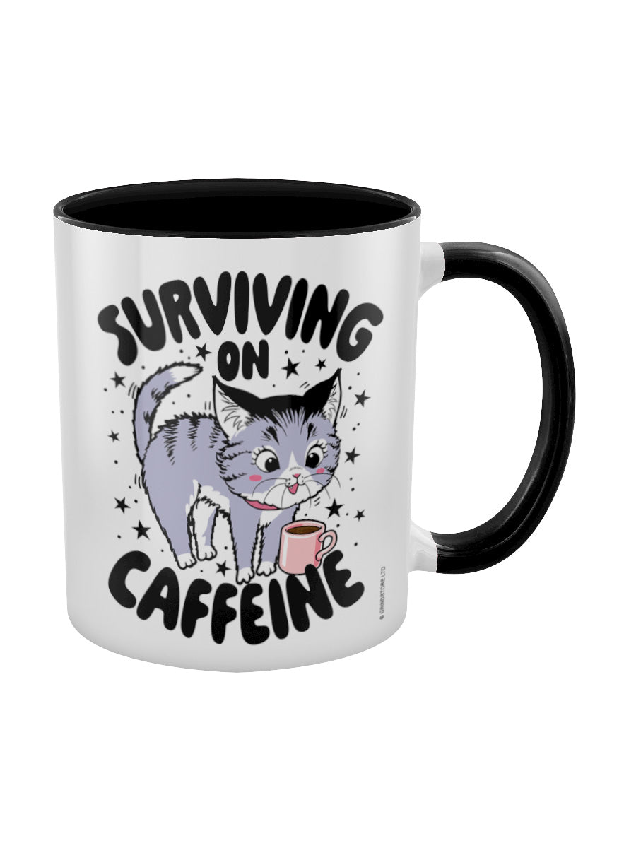 Kitsch Kitten Surviving On Caffeine Black Inner 2-Tone Mug