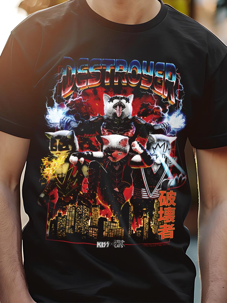 KISS x Horror Cats Destroyer Men's Black T-Shirt