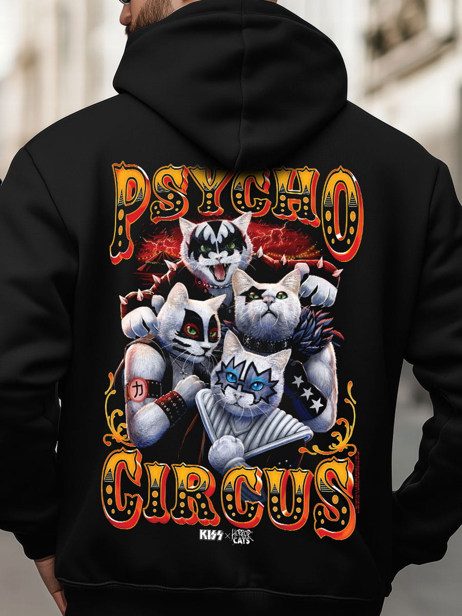 KISS x Horror Cats Psycho Circus Black Zipped Premium Hoodie