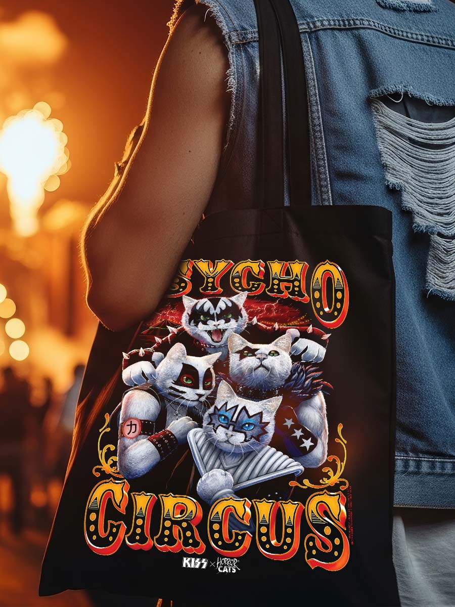 KISS x Horror Cats Psycho Circus Black Tote Bag