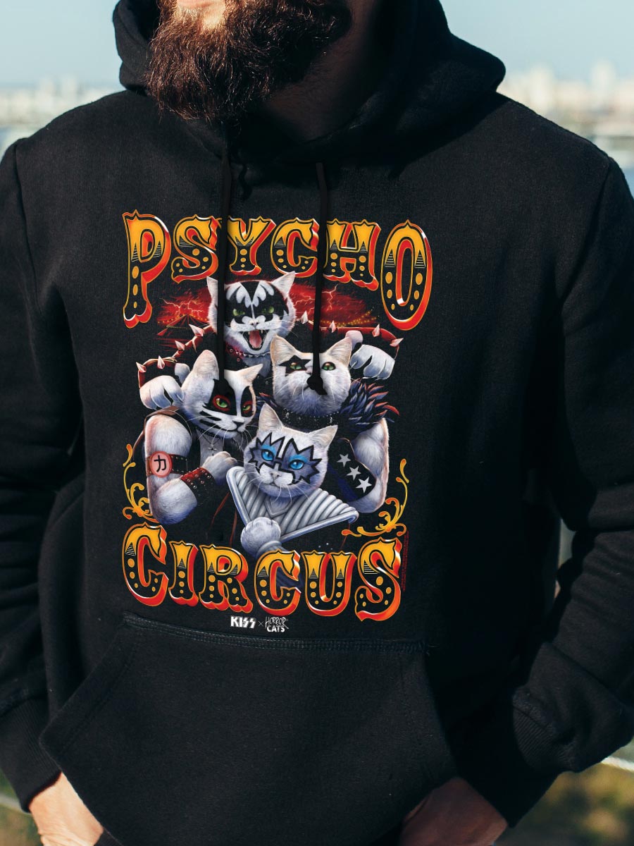 KISS x Horror Cats Psycho Circus Black Pullover Hoodie