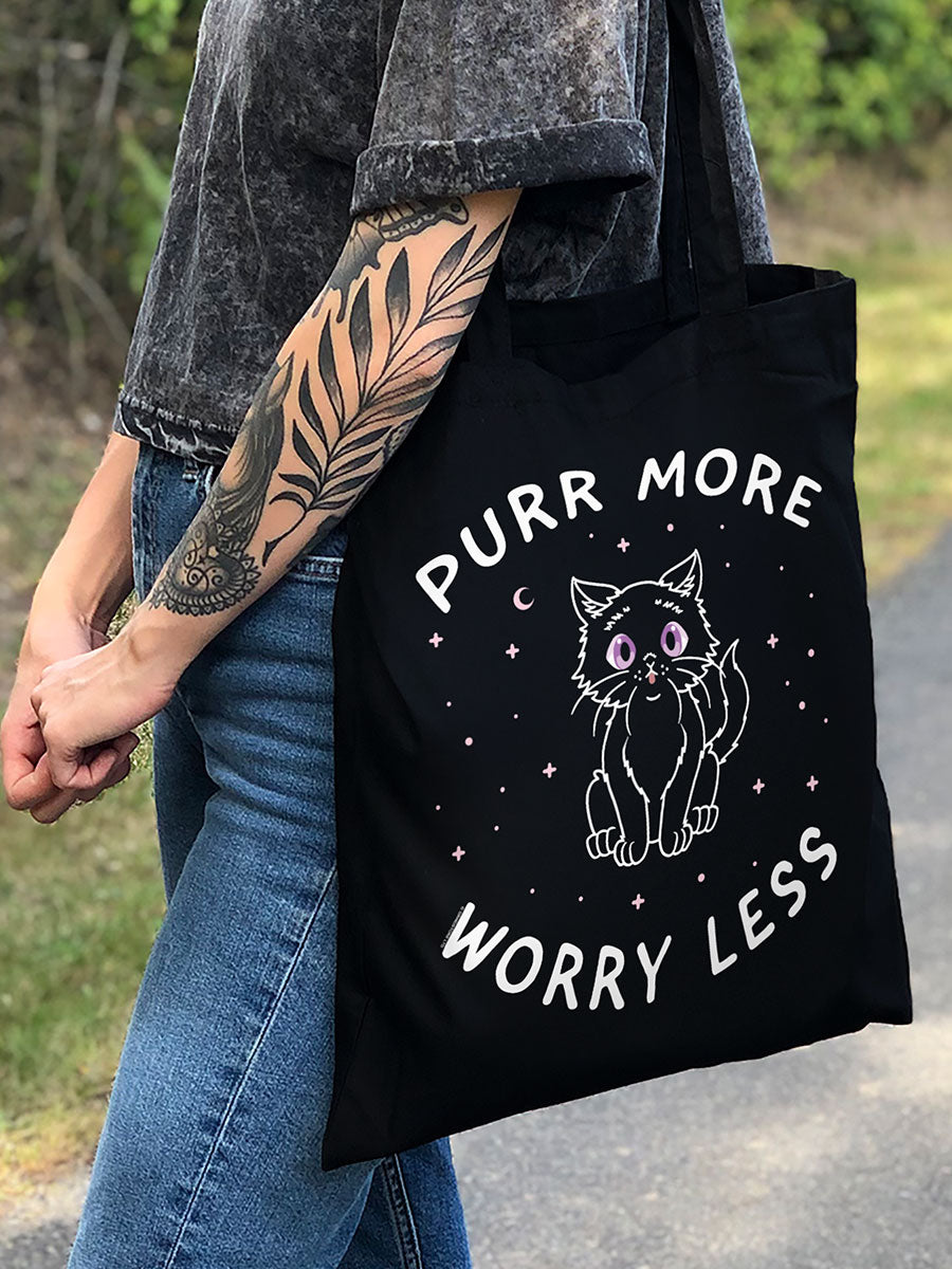 Little Shadow Purr More Worry Less Black Tote Bag