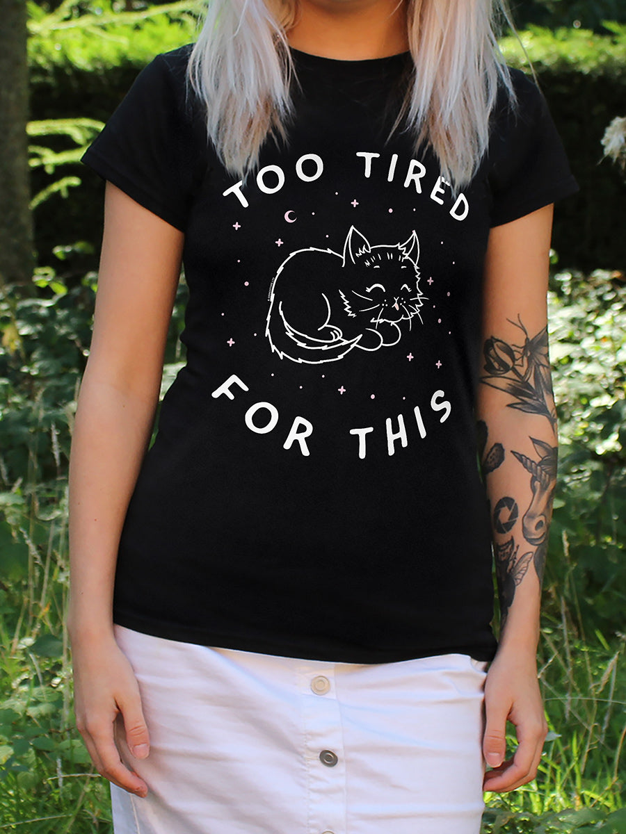 Little Shadow Tired Cat Ladies Black T-Shirt