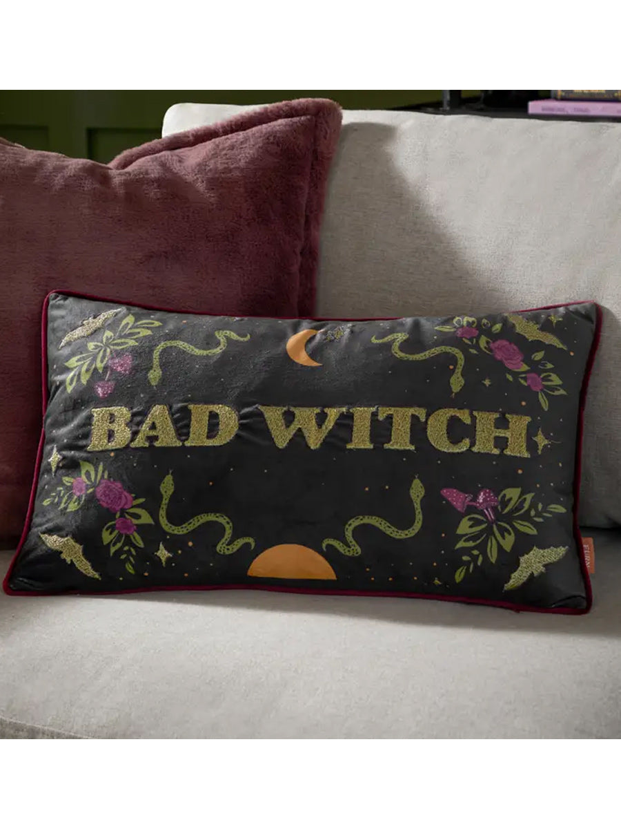 Bad Witch Embroidered Velvet Cushion