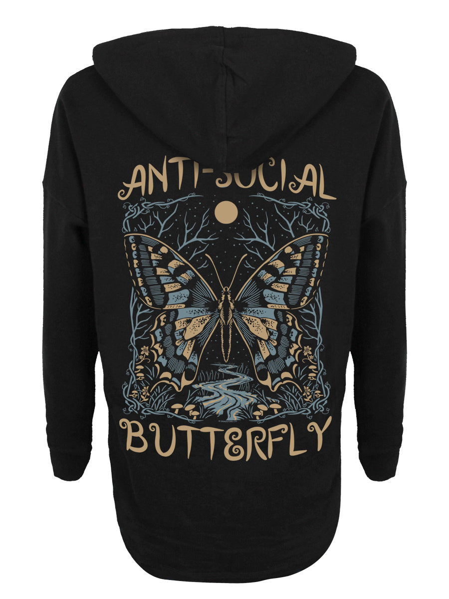 Anti-Social Butterfly Ladies Black Oversized Hoodie
