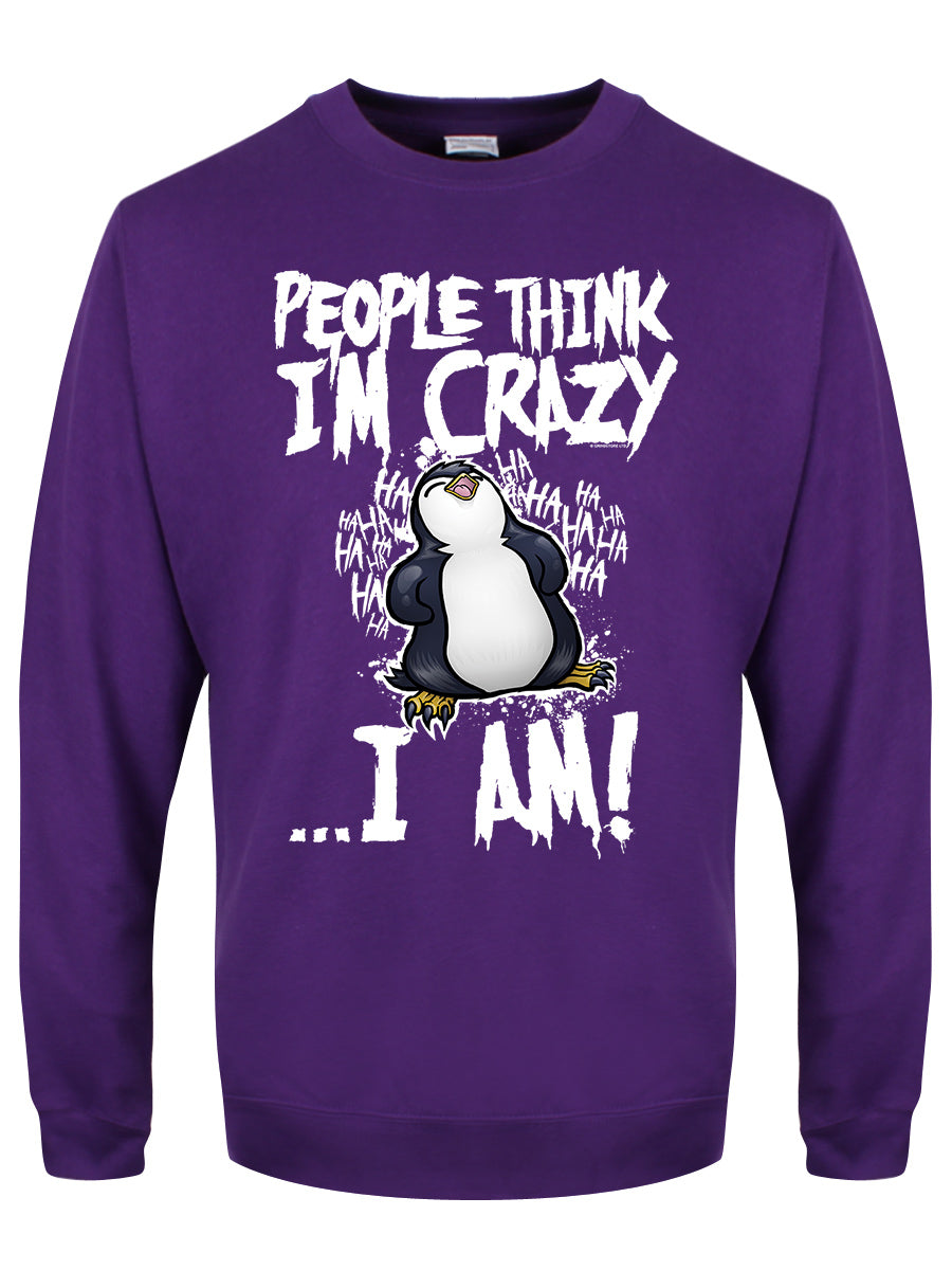 Psycho Penguin People Think I'm Crazy Purple Sweater