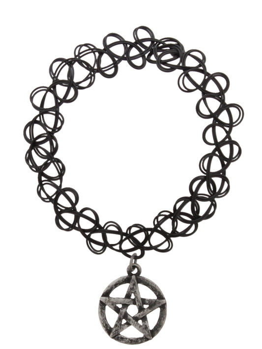 Fad Treasures Soft Wire Black Bracelet With Silver Pentagram
