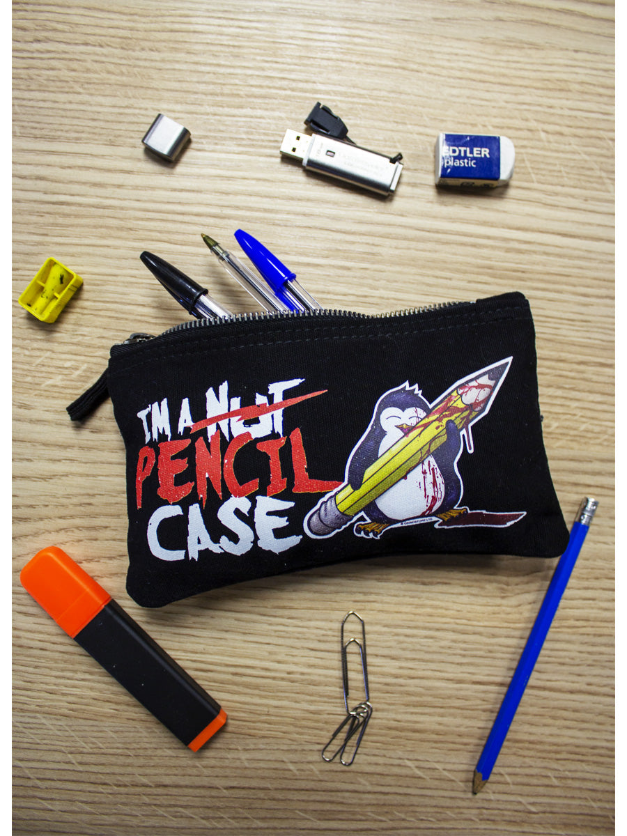 Psycho Penguin I'm Not A Nut Case Black Pencil Case