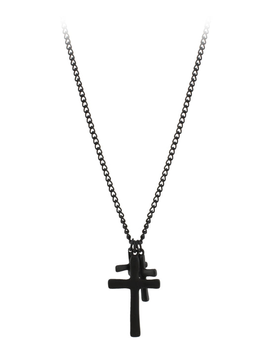 Fad Treasures Matte Black Triple Cross Necklace