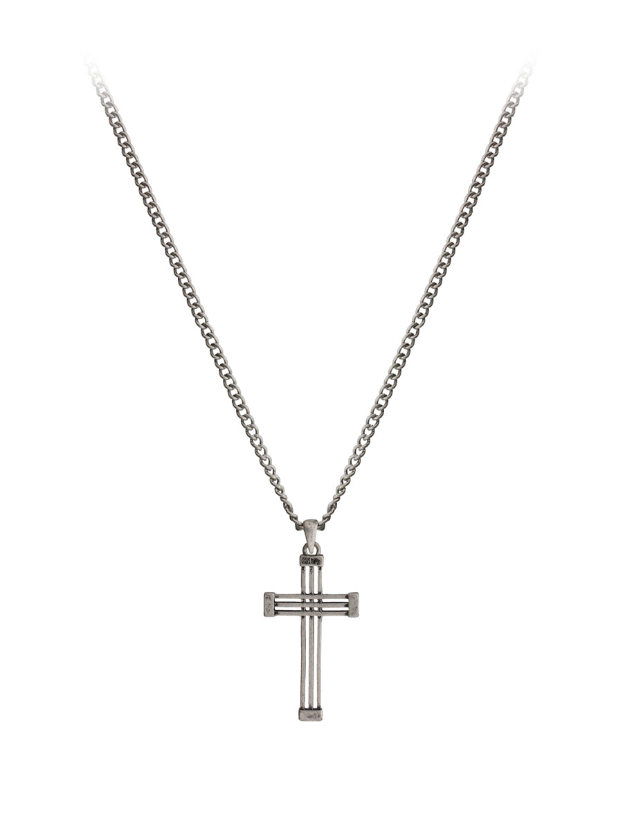 Fad Treasures Burnished Silver Open Cross Necklace