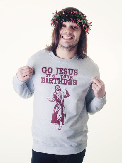 Go Jesus It's Your Birthday Men's Grey Christmas Jumper