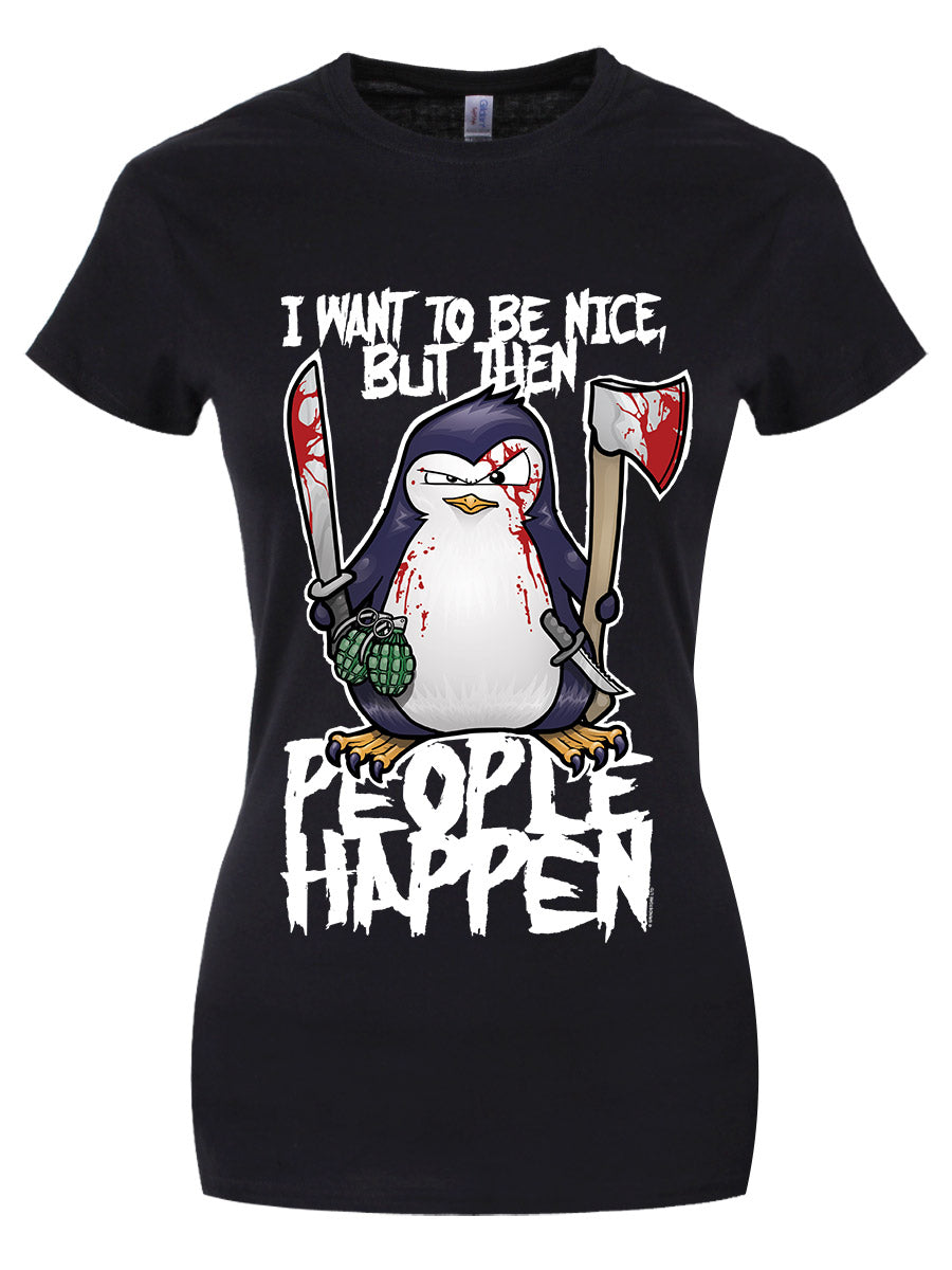 Psycho Penguin I Want To Be Nice Ladies Black T-Shirt