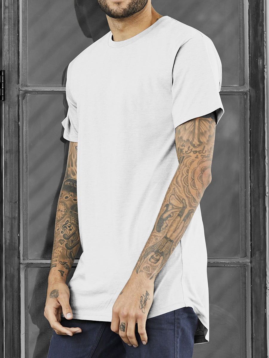 Men's White Long Body Urban Tee T-shirt